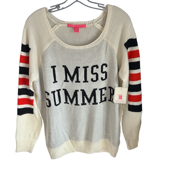 Rebellious One acrylic XL white, blue sweater that reads: I Miss Summer (NWT) - Picture 5 of 9